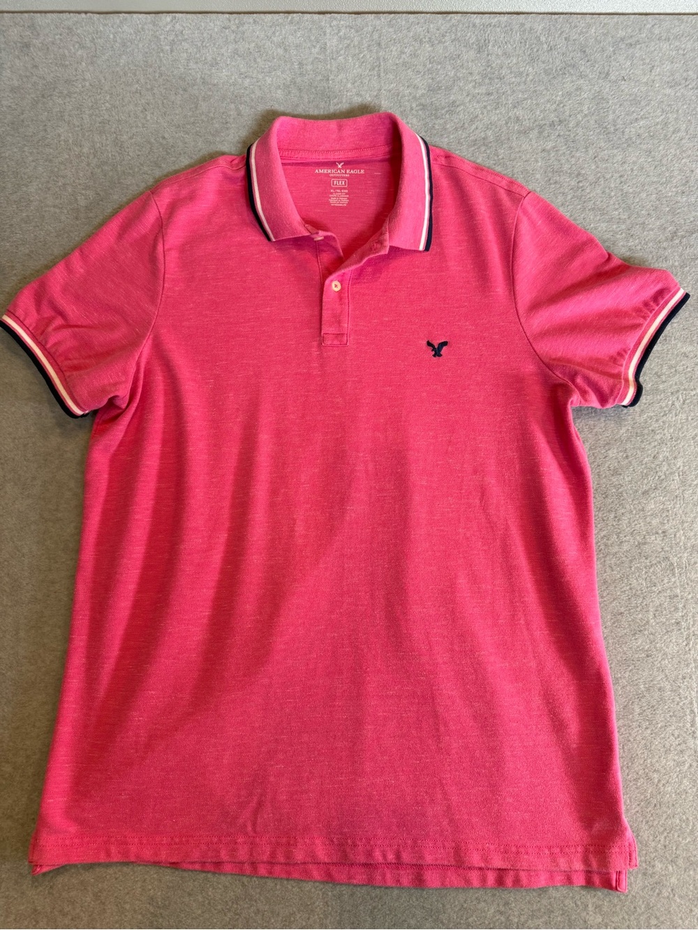 American Eagle Outfitters Men's Hot Pink Polo with Navy Contrast Size XL